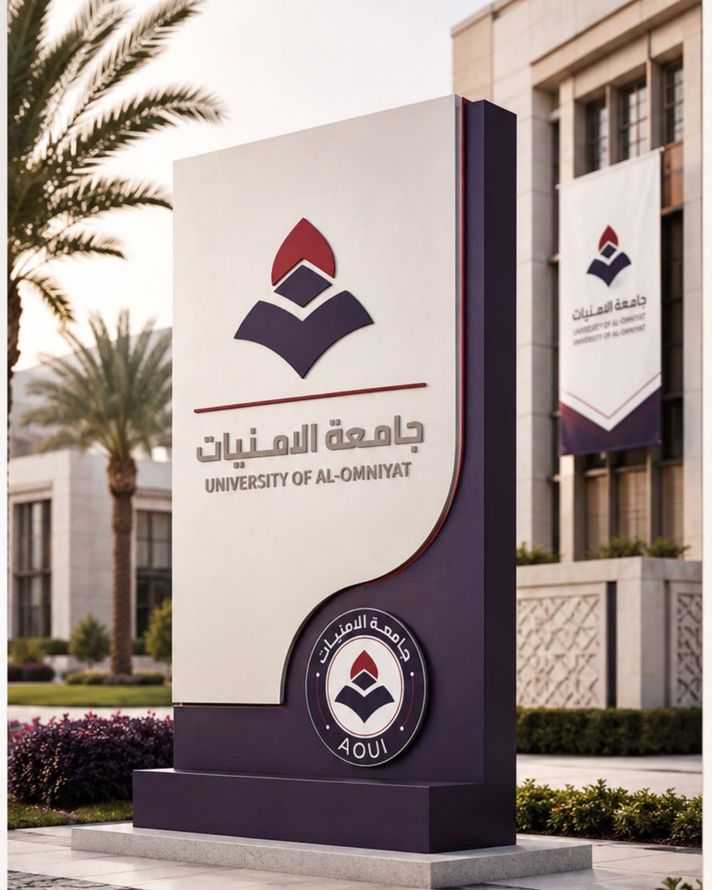 لوحة هوية الجامعة في الحرم الجامعي